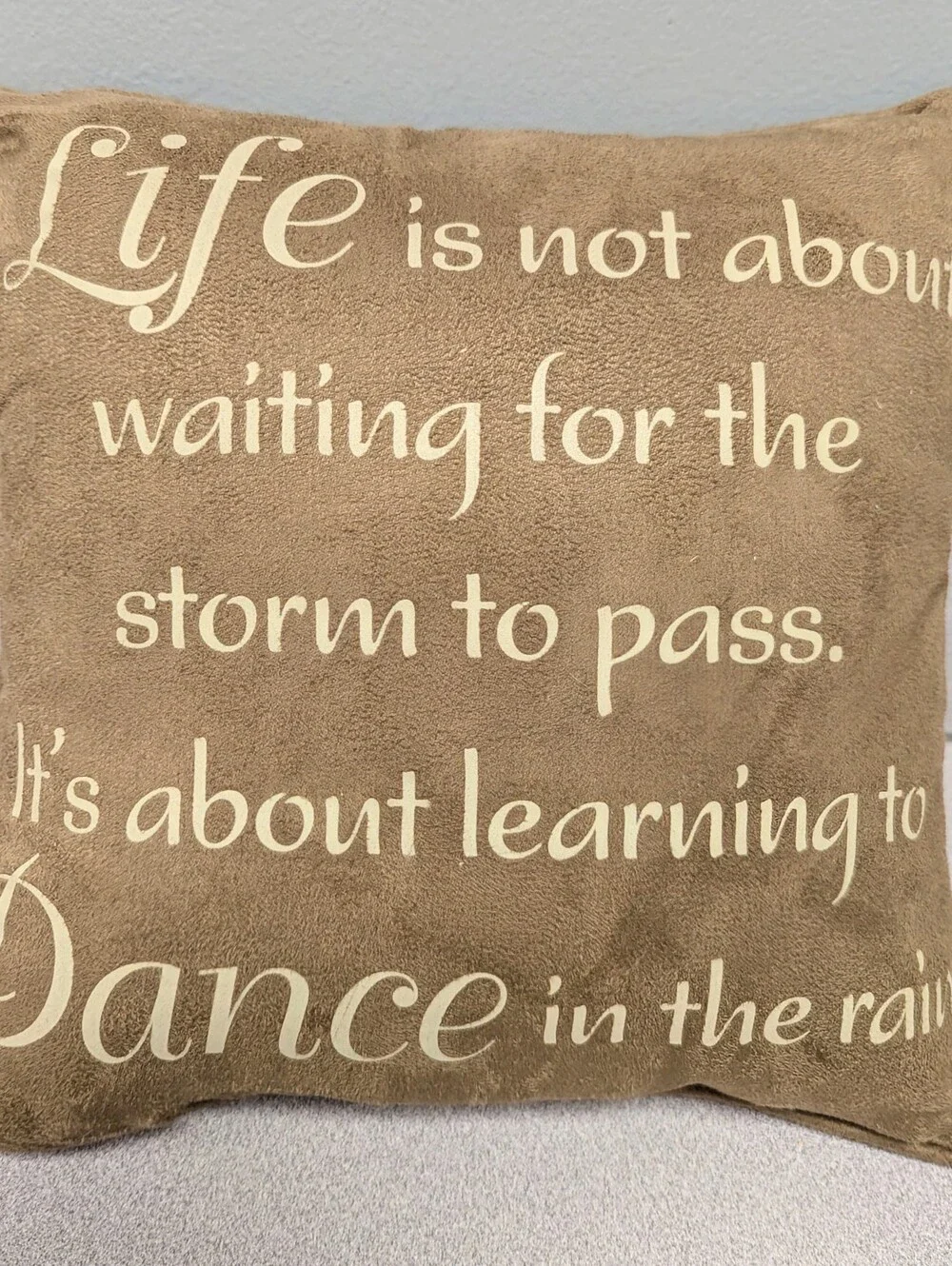 Inspirational Tan Decorative Throw Pillow with Cream Script, 12x12